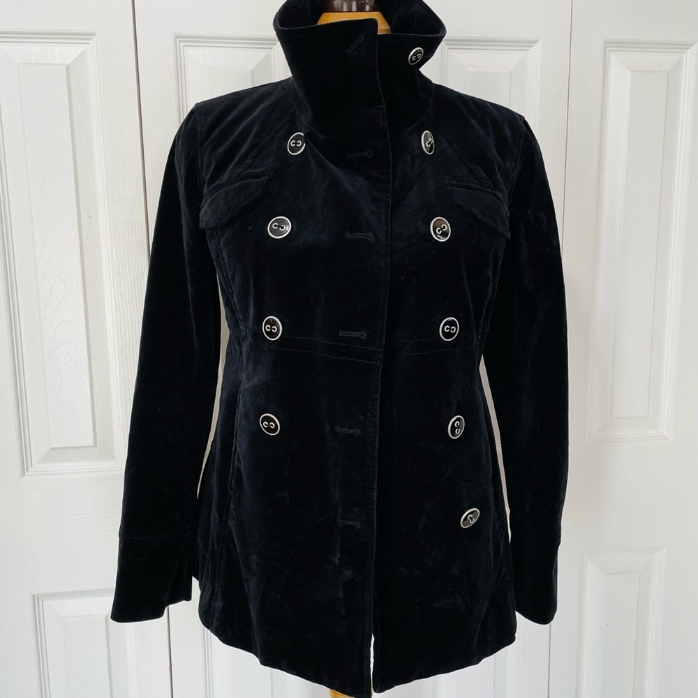 Calvin Klein Jeans Black Velvet Double-Breasted Pea Coat Missing button